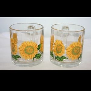 VTG (7)CLEAR GLASS Coffee Mugs SUNFLOWERS USA #33 LIBBEY? MCM